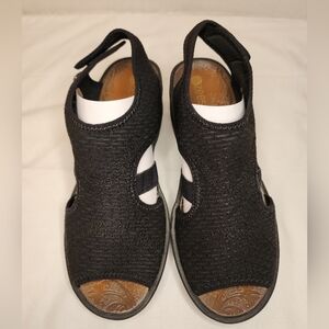 BZees DREAM Black Wedge Sandal Slip-On Flats Comfort Orthopedic Women's SZ:9